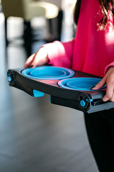 Dexas Adjustable Height Feeder – Elevated Double Bowl Stand, Blue, Customizable Levels