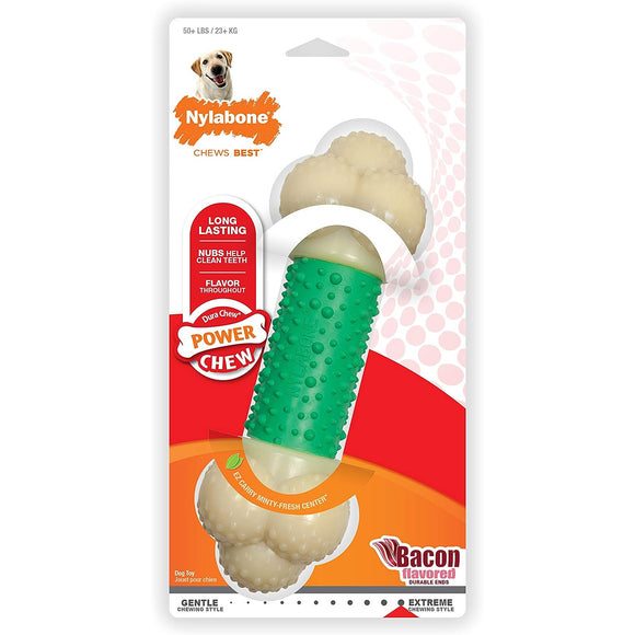Nylabone Extreme Double Action Chew – Varied Texture, Bacon and Mint Flavor, Medium Size