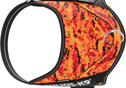 Julius-K9 Power & More Pixeljuice Harness – XXL Adjustable Dog Harness with Adaptive Leash Ring, Orange Pixels