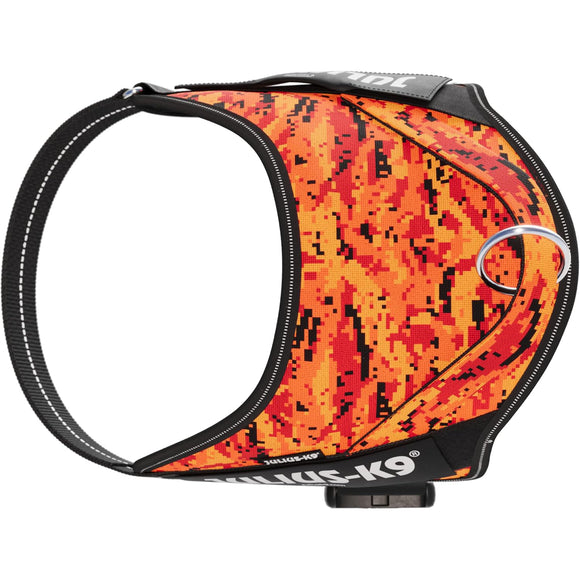 Julius-K9 Power & More Pixeljuice Harness – XXL Adjustable Dog Harness with Adaptive Leash Ring, Orange Pixels