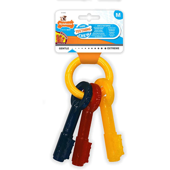 Nylabone Puppy Chew Keys – Bacon-Scented Durable Teething Toy, Medium Size Key Shape