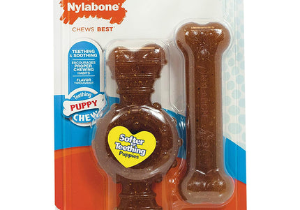 Nylabone Puppy Bone and Ring Bone – Soft Chicken-Flavored Chew Set, Twin Pack