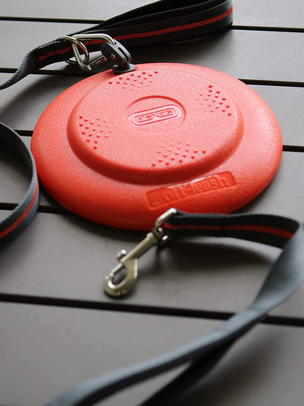 Dexas Off-Leash Frisbee Flyer – Floating Durable Dog Disc with Carabiner Attachment