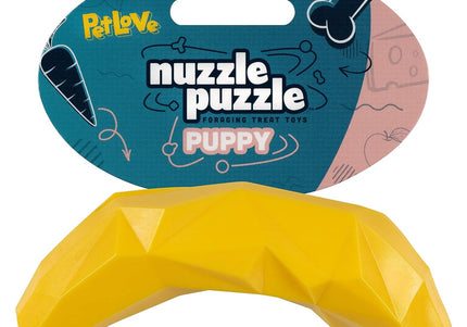 Nuzzle Puzzle Puppy Banana Treat Toy – Bouncing Floating Chew, 14cm, Banana Shape