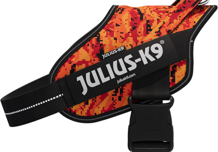 Julius-K9 Power & More Pixeljuice Harness – XXL Adjustable Dog Harness with Adaptive Leash Ring, Orange Pixels