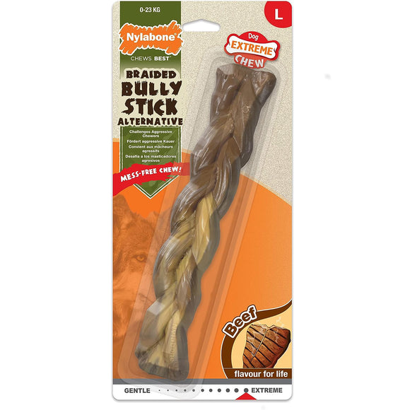 Nylabone Extreme Bully Stick Braided L – Durable Beef-Flavored Braid-Shaped Chew Toy