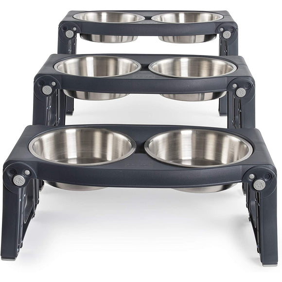 Dexas Adjustable Height Feeder – Steel Bowls on Stand, Customizable Elevated Design