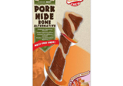 Nylabone Extreme Porkhide Bone L – Bacon and Peanut Butter Flavored Durable Dog Chew