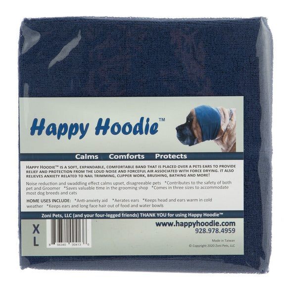 Groom Professional Happy Hoodie XL – Navy Blue Ear Headband, Calming and Stretchable Design for Large Breeds