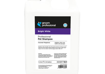 Groom Professional Bright White Shampoo – Concentrated Whitening Formula, 1:10 Dilution, 4L Bottle