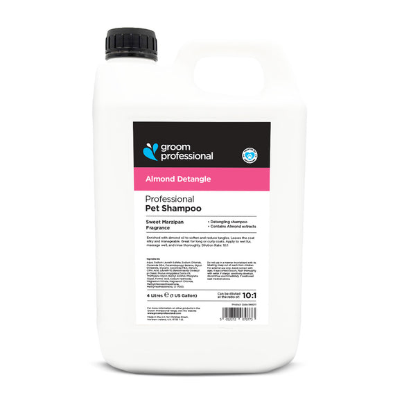 Groom Professional Almond Detangle Shampoo – Concentrated 1:10 Formula, 4L, Smooth Coat Care