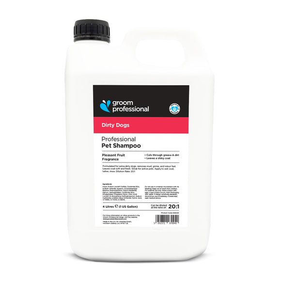 Groom Professional Dirty Dogs Deep-Cleaning Shampoo Concentrate 1:20, 4L – Powerful Formula for Heavily Soiled Fur