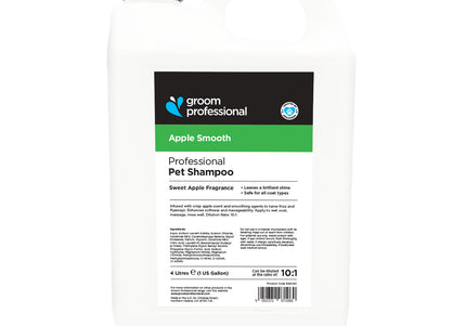Groom Professional Apple Smooth Shampoo – Concentrated 1:10 Formula, 4L, Refreshing Scent for All Coat Types