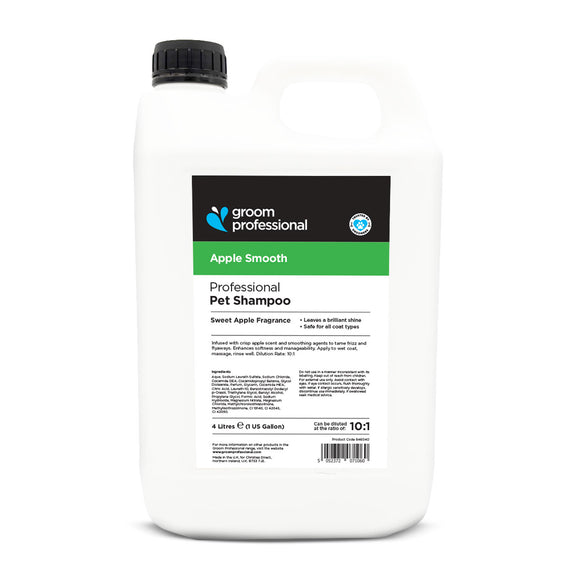 Groom Professional Apple Smooth Shampoo – Concentrated 1:10 Formula, 4L, Refreshing Scent for All Coat Types