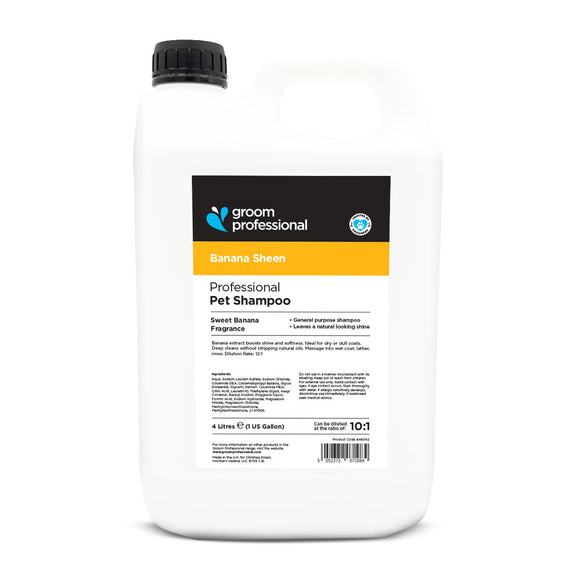 Groom Professional Banana Sheen Shampoo – Moisturizing Concentrate with Banana Scent, 4L Bottle