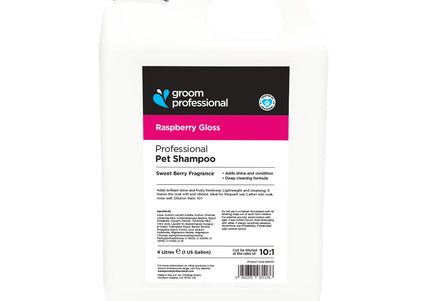 Groom Professional Raspberry Gloss Shampoo 4L – Cleansing Concentrate for All Coat Types, 1:10 Dilution