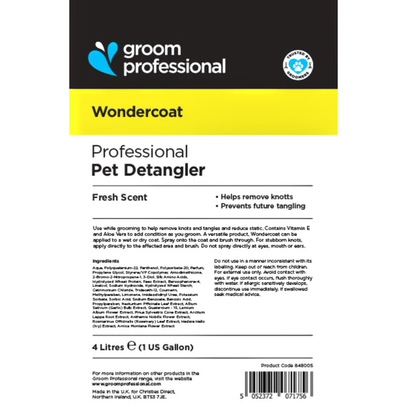 Groom Professional Wondercoat Detangling and Conditioning Spray 4L – Nourishing Coat Care Formula