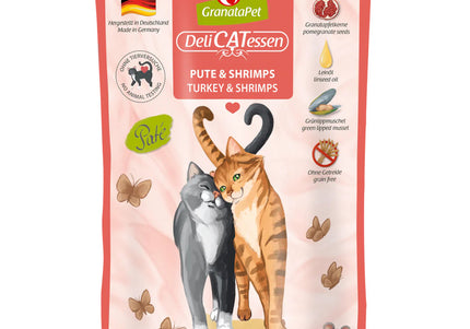 GranataPet DeliCatessen Turkey & Shrimps – Grain-Free Wet Cat Food with Tender Turkey and Shrimp, 85g Pouch