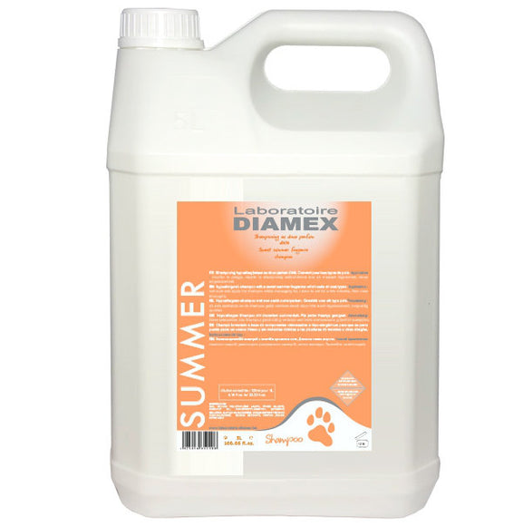Diamex Summer Hypoallergenic Shampoo – Melon Scent, Concentrated 1:8 Formula, 5L Bottle