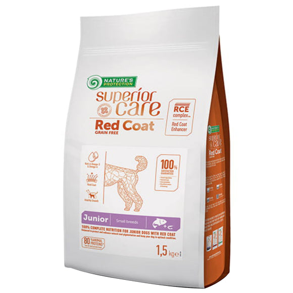 Nature’s Protection Superior Care Red Coat Junior Small Breeds Salmon – Nutrient-Rich Puppy Food with Krill, 1.5kg