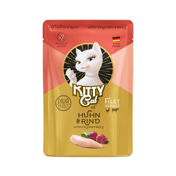 Kitty Cat Filet in Pate – Chicken and Beef 85g Pouch, Tender Fillet Texture