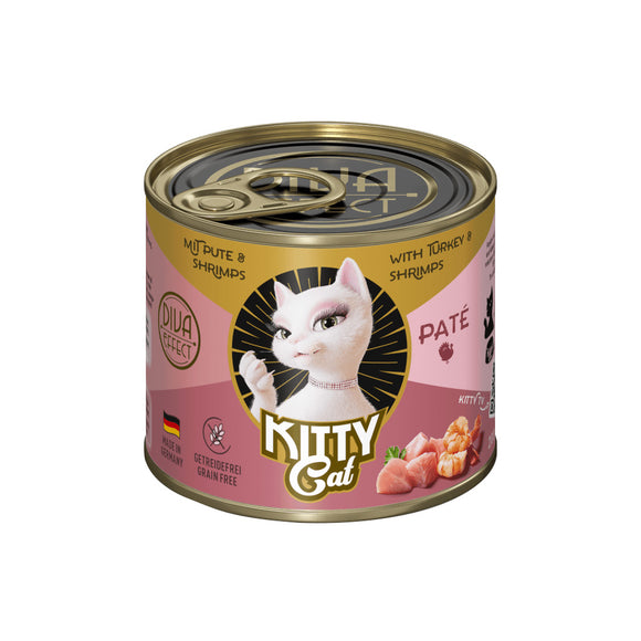 Kitty Cat Turkey & Shrimps Pate – Grain-Free Wet Cat Food, 200g Can, Protein-Rich Recipe