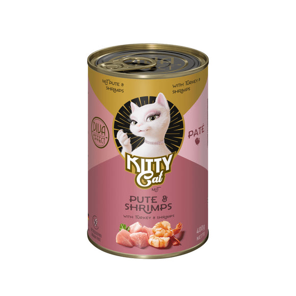 Kitty Cat Turkey & Shrimps Pate – Grain-Free Wet Cat Food, 400g Can, Protein-Rich Recipe