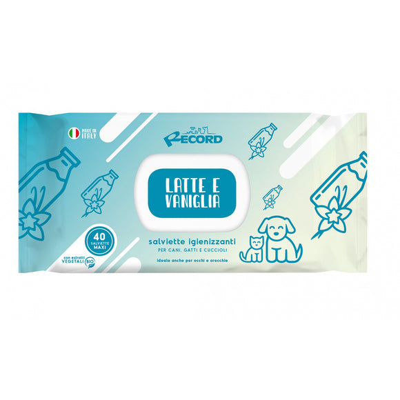 Record Latte e Vaniglia Grooming Wipes – Gentle Cleansing, Milk Vanilla Scent, 40 Pack