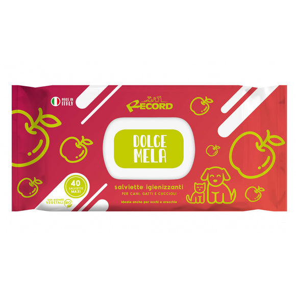 Record Salviette Dolce Mela Cleaning Wipes – Gentle Apple Scent, 40 Pack, Multi-Purpose Use