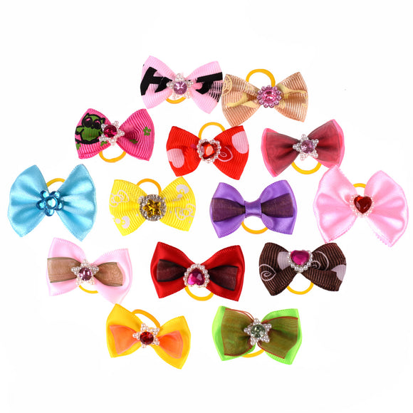 Blovi Happy Grooming Bows – Colorful Elastic Set with Mixed Patterns and Stones, 25 Pack