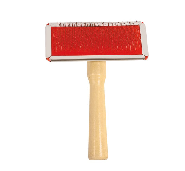 Chadog Ideal Dog Wooden Poodle Brush – Medium Hard Bristles, Red, Small Size