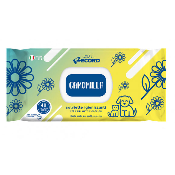 Record Chamomile Grooming Wipes – Universal Cleaning Cloths for Fur, Eyes, and Ears, 40 Pack