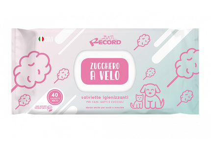 Record Zucchero A Velo Universal Grooming Wipes – Gentle Cotton Candy Scent, 40 Pack