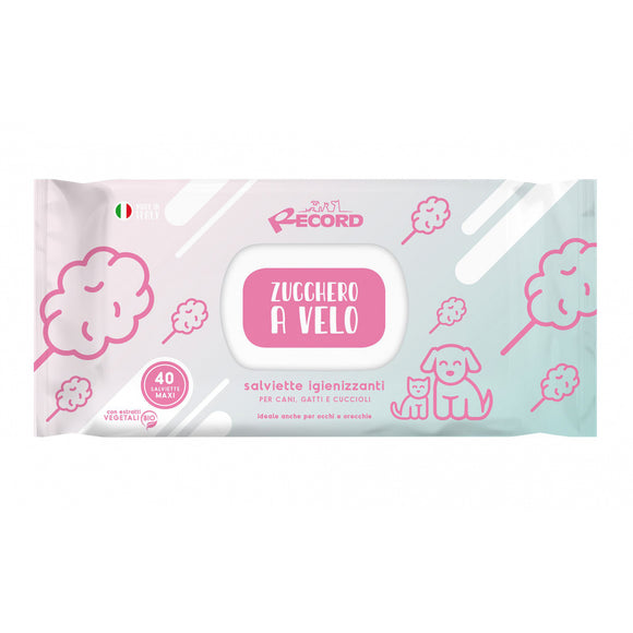 Record Zucchero A Velo Universal Grooming Wipes – Gentle Cotton Candy Scent, 40 Pack