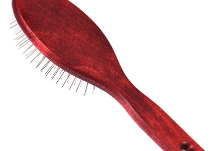 Blovi Red Wood Pin Brush – Large Soft Wooden Brush with 17mm Metal Pins, Gentle Detangling