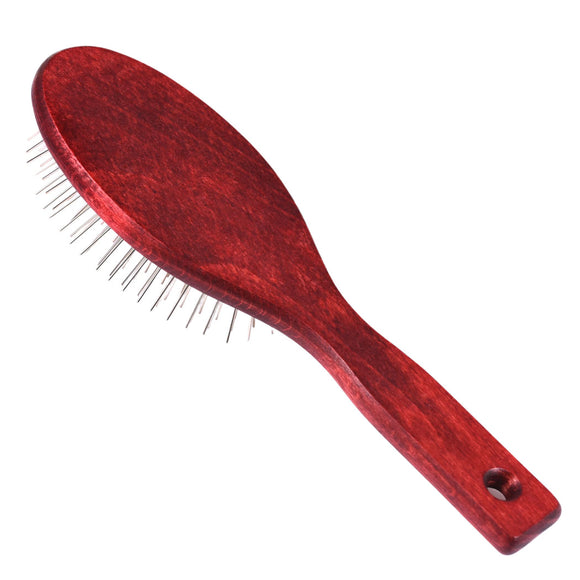 Blovi Red Wood Pin Brush – Large Soft Wooden Brush with 17mm Metal Pins, Gentle Detangling