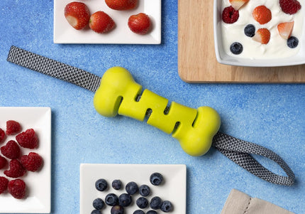 Nuzzle Puzzle Fling N Forage Bone 36cm – Rubber Bone with Handles, Versatile Fetch and Treat Toy