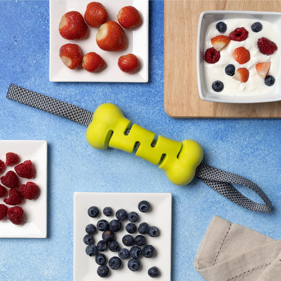 Nuzzle Puzzle Fling N Forage Bone 36cm – Rubber Bone with Handles, Versatile Fetch and Treat Toy