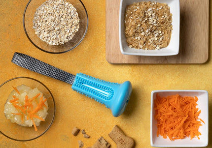 Nuzzle Puzzle Fling N Forage Bell Rubber Dog Toy with Handle and Treat Bell – Durable Interactive Play