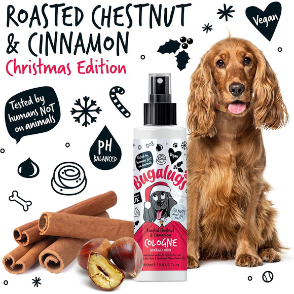 Bugalugs Roasted Chestnut & Cinnamon Cologne Christmas Edition 200ml – Perfumed Spray with Festive Scent, Long-Lasting Formula