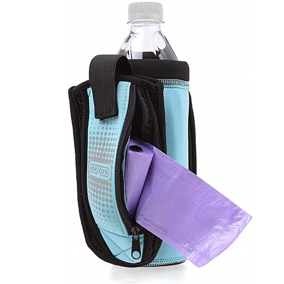 Dexas Neoprene Bottle Cover – Turquoise with Extra Pocket and Foldable Dog Bowl Attachment