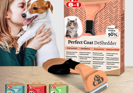 8in1 Perfect Cat Coat DeShedder – Stainless Steel Blade, Removes Dead Undercoat Efficiently