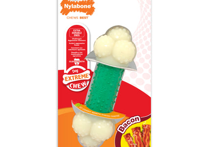 Nylabone Extreme Double Action Chew – Varied Texture, Bacon and Mint Flavor, Medium Size