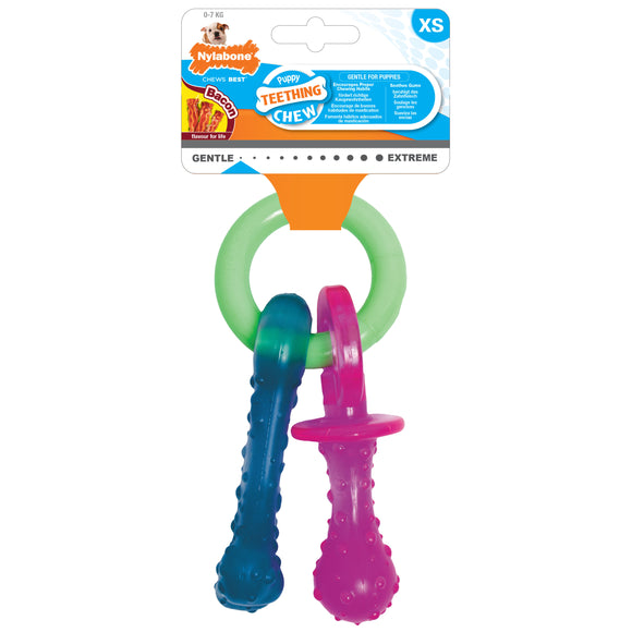 Nylabone Bacon Puppy Pacifier Chew – Flexible Scented Teething Toy with Bacon Aroma