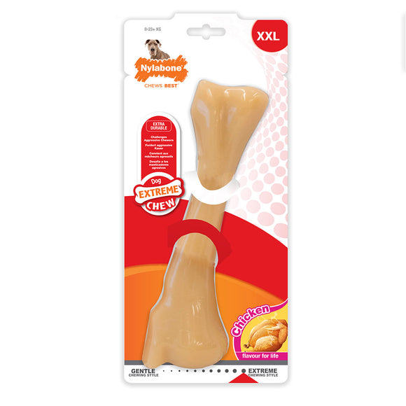 Nylabone Extreme Chicken Bone XXL – Extra Large Durable Chew Toy with Realistic Chicken Flavor