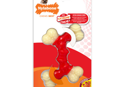 Nylabone Extreme Double Bone Chew Toy – XL Durable Bacon-Flavored Design for Heavy Chewers