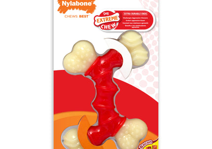 Nylabone Extreme Double Bone Chew Toy – XL Durable Bacon-Flavored Design for Heavy Chewers