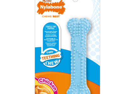 Nylabone Puppy Dental Bone Chicken XS – Safe Chew Toy, Chicken Scented, Blue, Gentle Cleaning