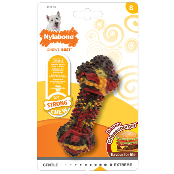 Nylabone Strong Rubber Bone – Cheese and Bacon Scented, Durable Chew Toy, Small Size