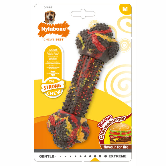 Nylabone Strong Rubber Bone – Cheese and Bacon Scented, Durable Chew Toy, Small Size